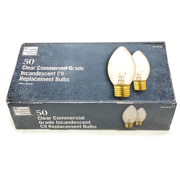 Home Accents Commercial Grade Incandescent C9 String Light Replacement Bulbs - Clear (50 Count) Indoor/Outdoor - Dollar Fanatic