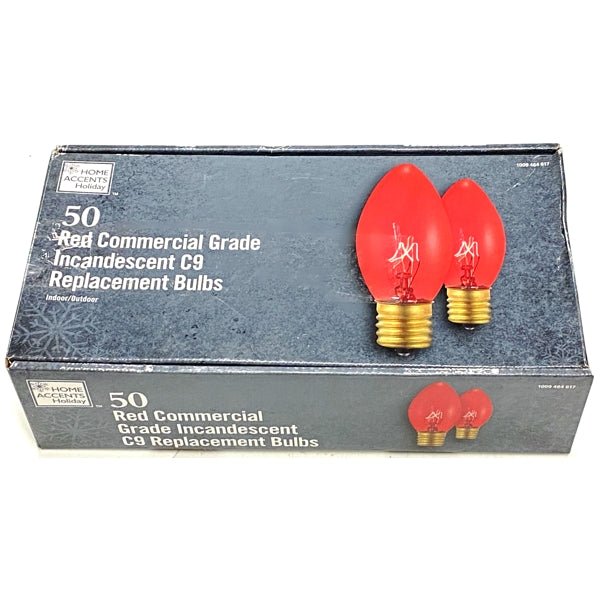 Home Accents Commercial Grade Incandescent C9 String Light Replacement Bulbs - Red (50 Count) Indoor/Outdoor - Dollar Fanatic