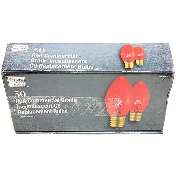 Home Accents Commercial Grade Incandescent C9 String Light Replacement Bulbs - Red (50 Count) Indoor/Outdoor - Dollar Fanatic