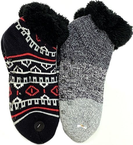 JoySpun Furry Knit Slipper Socks - Ombre/Geo Stripes (2-Pair Pack) Women's Size 4-10 - Dollar Fanatic