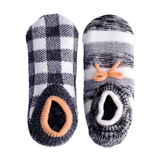 JoySpun Knit Ankle Slipper Socks - Charcoal Grey/Peach (2-Pair Pack) Women's Size 4-10 - Dollar Fanatic