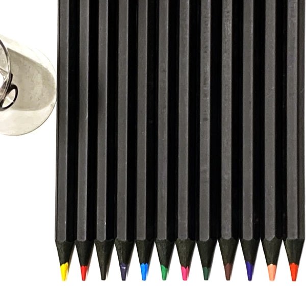 Kinda Kidding Black Wooden Colored Pencils and Sharpener Set (14 - Piece Set) - Dollar Fanatic