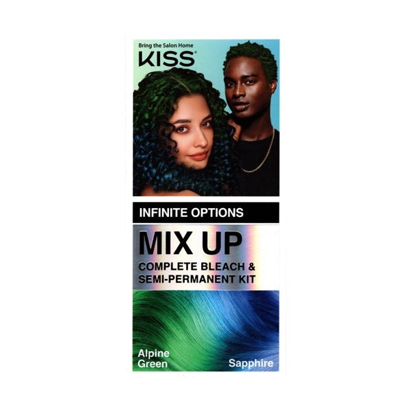 Kiss Mix - Up Complete Bleach and Semi - Permanent Hair Color Kit - Alpine Green/Sapphire Blue (7 - Piece Hair Color Kit) Infinite Color Combo Options - Dollar Fanatic