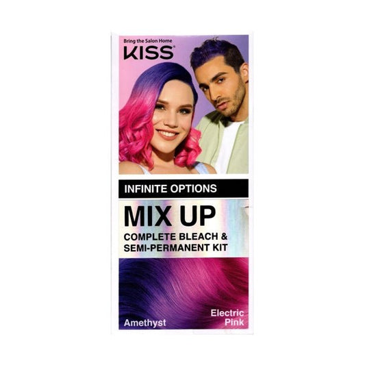 Kiss Mix - Up Complete Bleach and Semi - Permanent Hair Color Kit - Amethyst Purple/Electric Pink (7 - Piece Hair Color Kit) Infinite Color Combo Options - Dollar Fanatic