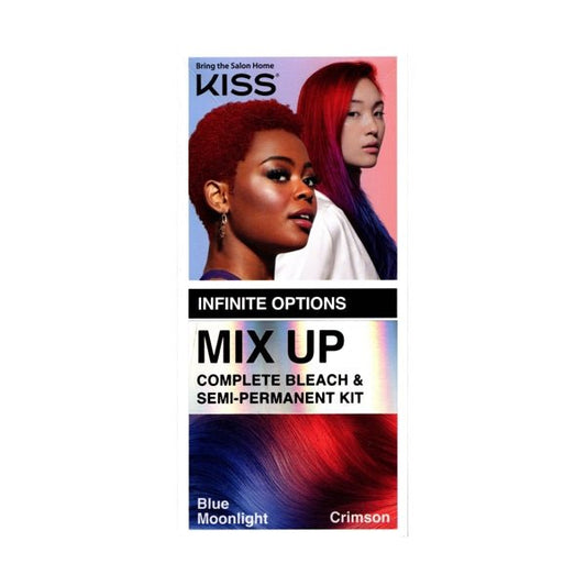 Kiss Mix - Up Complete Bleach and Semi - Permanent Hair Color Kit - Blue Moonlight/Crimson Red (7 - Piece Hair Color Kit) Infinite Color Combo Options - Dollar Fanatic