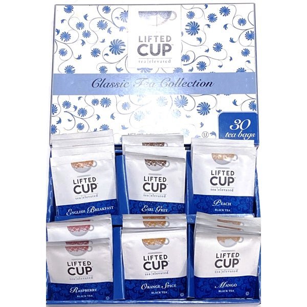 Lifted Cup Tea Elevated - Classic Tea Collection (30 Pack) Includes English Breakfast, Earl Grey, Raspberry, Peach, Orange Spice, and Mango - Dollar Fanatic