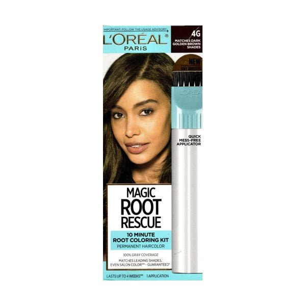 L'Oreal Magic Root Rescue 10 - Minute Permanent Root Hair Coloring Kit (4G Dark Golden Brown Shades) 100% Gray Coverage, Quick Fix Touch Up - Dollar Fanatic