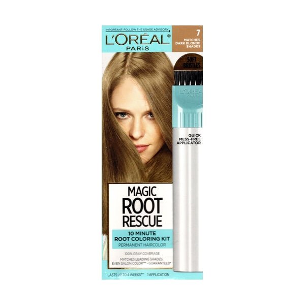 L'Oreal Magic Root Rescue 10 - Minute Permanent Root Hair Coloring Kit (7 Dark Blonde Shades) 100% Gray Coverage, Quick Fix Touch Up - Dollar Fanatic