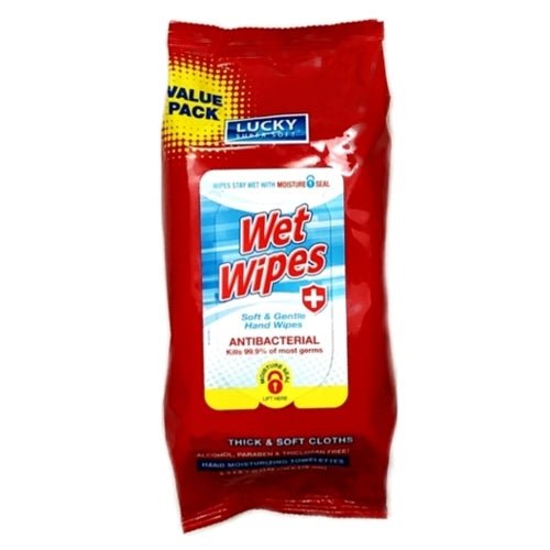 Lucky Antibacterial Wet Wipes (60 Pack) Kills 99.9% of most germs - Dollar Fanatic