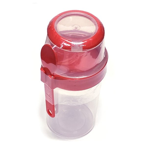 Lucky Star 3 - Compartment Cereal Cup Storage Container with Spoon - Clear/Red (8.5" x 4.1") Food Safe, Perfect for Breakfast, Lunch, Cereal, Snack, Salad On - the Go - Dollar Fanatic