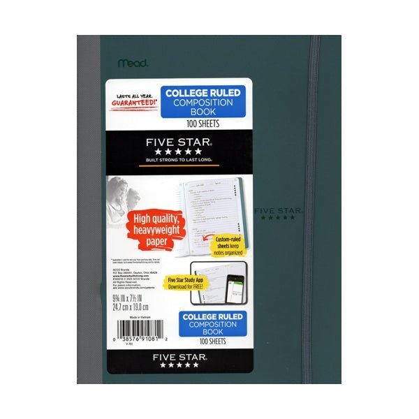 Mead College Ruled Plastic Cover Composition Notebook with Elastic Band Closure (100 Sheets) Green - Dollar Fanatic