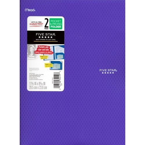 Mead Five Star 2 - Pocket Prong Plastic Portfolio Folder (Select Color) - Dollar Fanatic