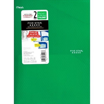 Mead Five Star 2 - Pocket Prong Plastic Portfolio Folder (Select Color) - Dollar Fanatic