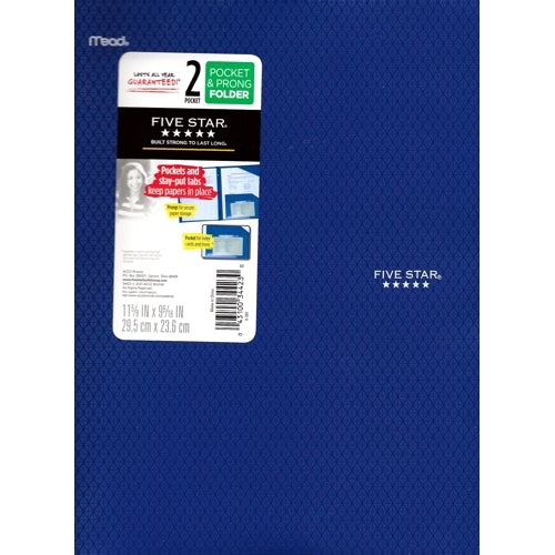 Mead Five Star 2 - Pocket Prong Plastic Portfolio Folder (Select Color) - Dollar Fanatic