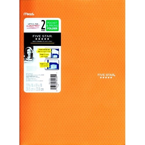 Mead Five Star 2 - Pocket Prong Plastic Portfolio Folder (Select Color) - Dollar Fanatic