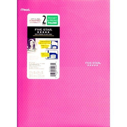 Mead Five Star 2 - Pocket Prong Plastic Portfolio Folder (Select Color) - Dollar Fanatic