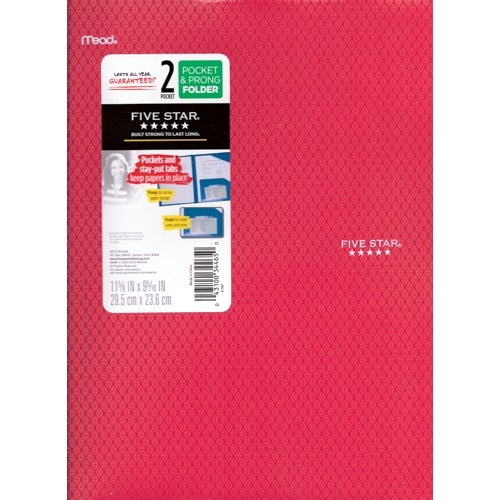 Mead Five Star 2 - Pocket Prong Plastic Portfolio Folder (Select Color) - Dollar Fanatic