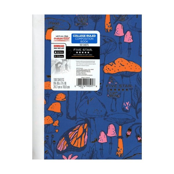 Mead Five Star College Ruled Plastic Cover Composition Notebook - Mushroom/Blue (100 Sheets) - Dollar Fanatic