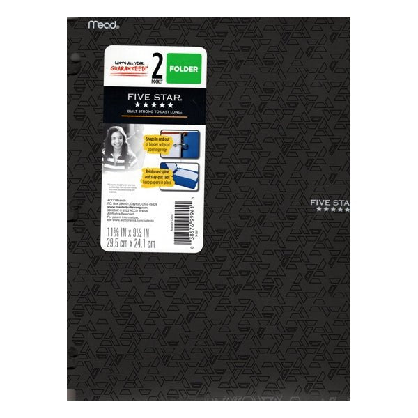 Mead Five Star Snap - In 2 - Pocket Plastic Portfolio Folder (Select Color) - Dollar Fanatic