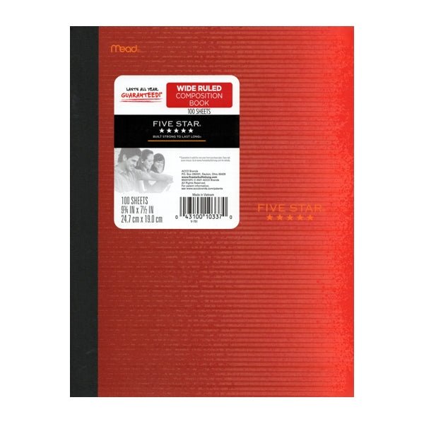 Mead Wide Ruled Plastic Cover Composition Notebook (100 Sheets) Colors Vary - Dollar Fanatic