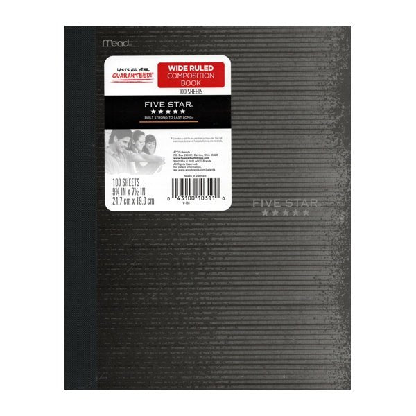 Mead Wide Ruled Plastic Cover Composition Notebook (100 Sheets) Colors Vary - Dollar Fanatic