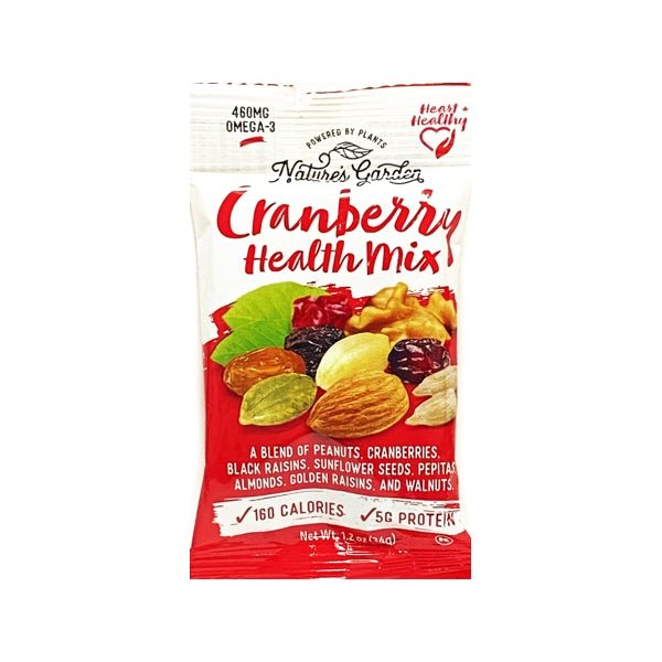 Nature's Garden Cranberry Health Nut Trail Mix Snack Pack (Blend of Peanuts, Cranberries, Black Raisins, Sunflower Seeds, Pepitas, Almonds, Golden Raisins, Walnuts) - Dollar Fanatic