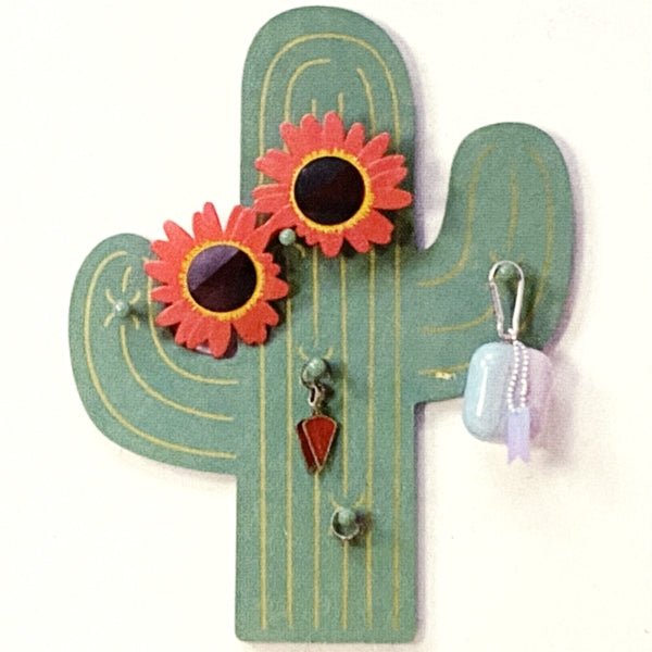 Newclassic Cactus Novelty Peg Rack Wall Decor - Green/Gold (11.5" x 14.5") Ready - to - Hang - Dollar Fanatic