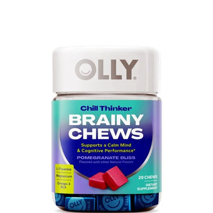 Olly Chill Thinker Brainy Vitamin Chews with Magnesium, L - Theanine, Omega 3 ALA - Pomegranate Bliss (20 Chews) Supports a Calm Mind and Cognitive Performance - Dollar Fanatic