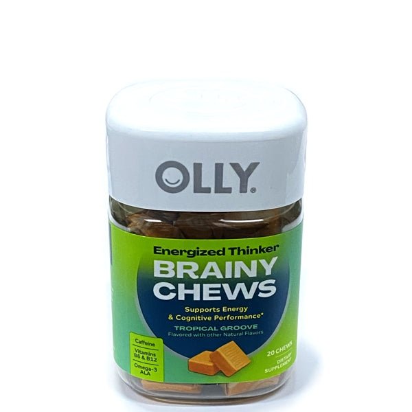 Olly Energized Thinker Brainy Vitamin Chews with Caffeine, B Vitamins, Omega 3 ALA - Tropical Groove (20 Chews) Supports Energy and Cognitive Performance - Dollar Fanatic