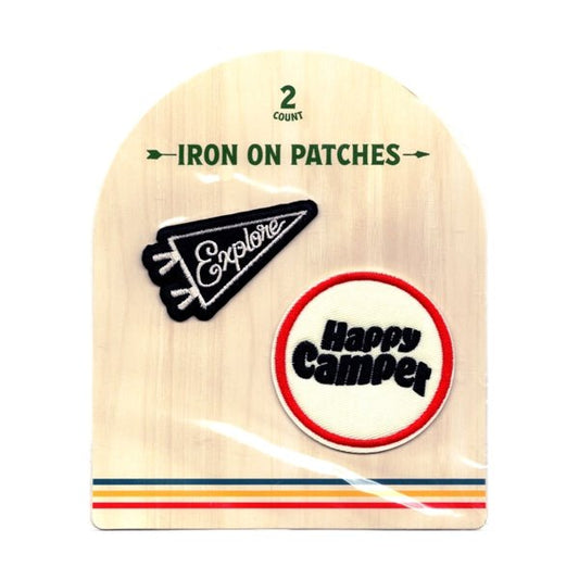 Outdoor Camping/Hiking Iron - On Patches - Happy Camper/Explore (2 Pack) - Dollar Fanatic