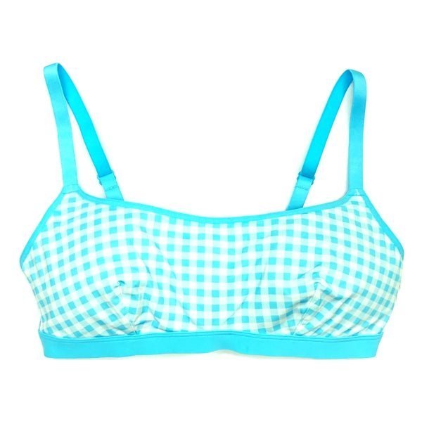 Parade Scoop Cut Bra/Bralette with Adjustable Straps - Aqua Blue Gingham (Select Size) - Dollar Fanatic