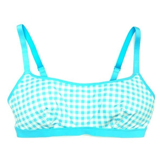 Parade Scoop Cut Bra/Bralette with Adjustable Straps - Aqua Blue Gingham (Select Size) - Dollar Fanatic