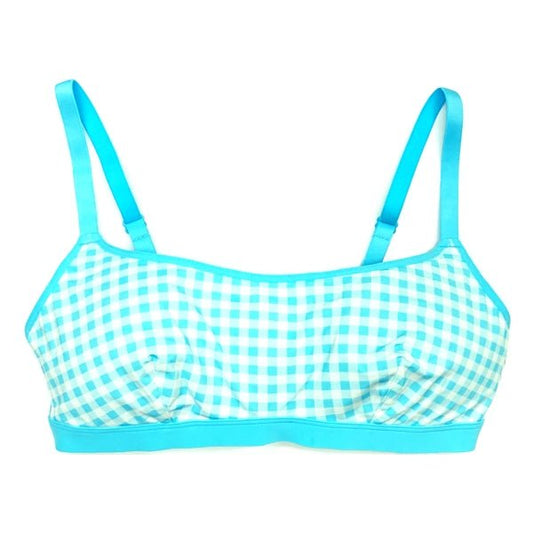 Parade Scoop Cut Bra/Bralette with Adjustable Straps - Aqua Blue Gingham (Size Large) - Dollar Fanatic