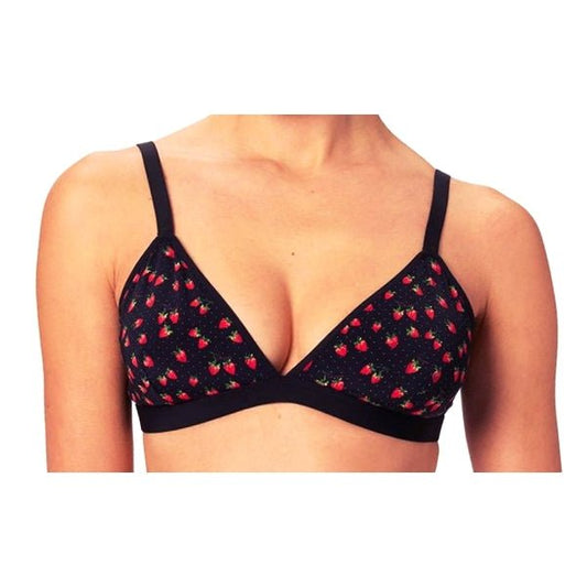 Parade Triangle Cut Bra/Bralette with Adjustable Straps - Black/Strawberry Print (Size M) - Dollar Fanatic