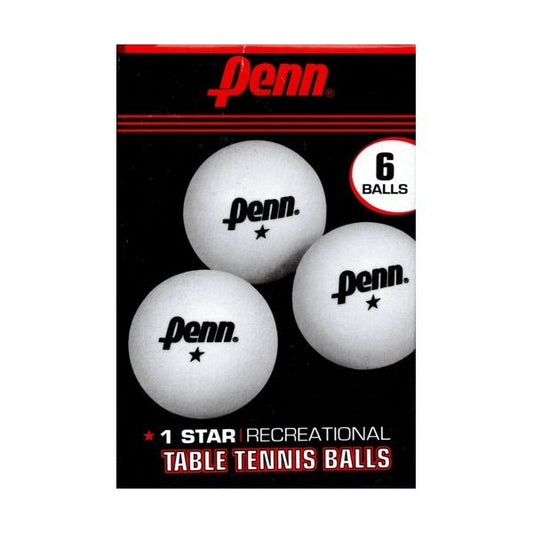 Penn 1 Star Recreational Table Tennis Balls - White (6 Pack) - Dollar Fanatic