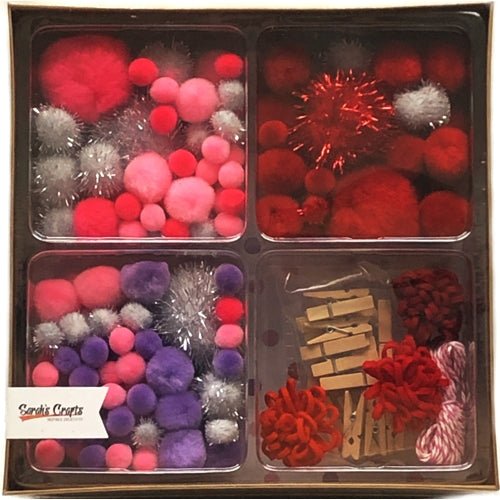 Pom Pom Craft Kit (Assorted Pom Poms, String, Mini Wood Clothespins) - Dollar Fanatic