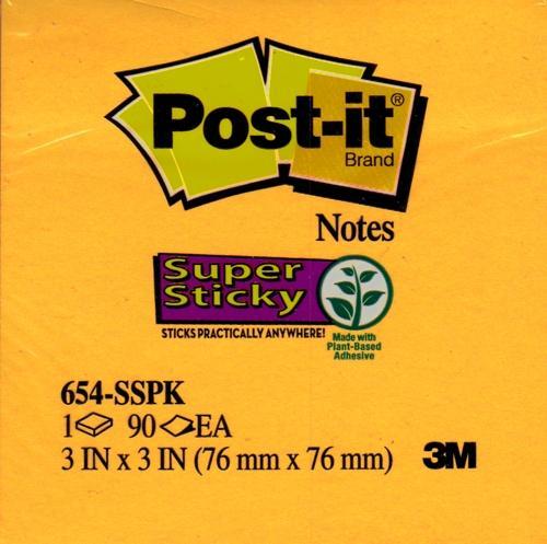 Post-it 3'' x 3'' Bright Color Super Sticky Note Pad 90 Sheets (Colors Vary) - DollarFanatic.com