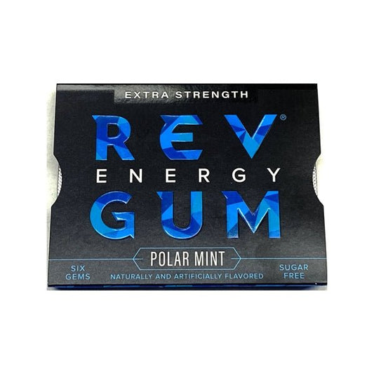 Rev Energy Gum Extra Strength Sugar - Free Gum - Polar Mint (6 - Piece Pack) 100mg Caffeine per Piece - Dollar Fanatic