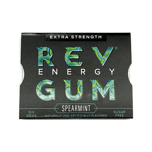 Rev Energy Gum Extra Strength Sugar - Free Gum - Spearmint (6 - Piece Pack) 100mg Caffeine per Piece - Dollar Fanatic