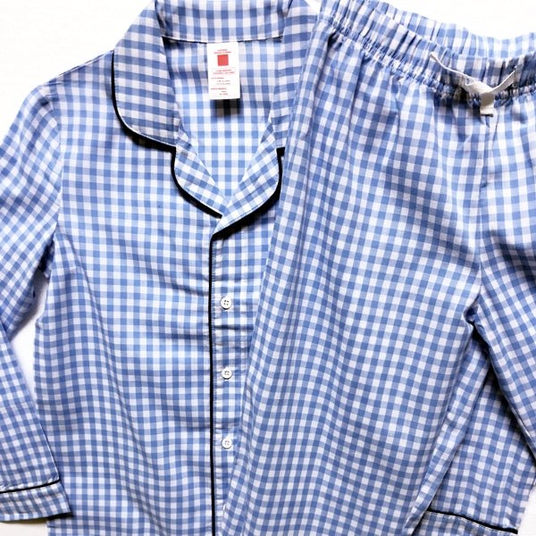 Sleepwear Kids Gingham Print Pajama Set - Blue/White/Navy Trim (Select Size) Flame Resistant - DollarFanatic.com