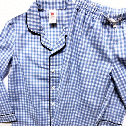 Sleepwear Kids Gingham Print Pajama Set - Blue/White/Navy Trim (Select Size) Flame Resistant - DollarFanatic.com