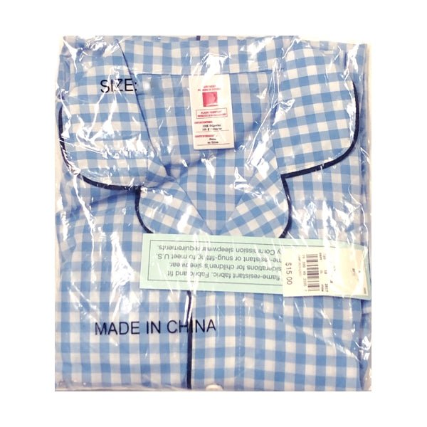 Sleepwear Kids Gingham Print Pajama Set - Blue/White/Navy Trim (Select Size) Flame Resistant - DollarFanatic.com