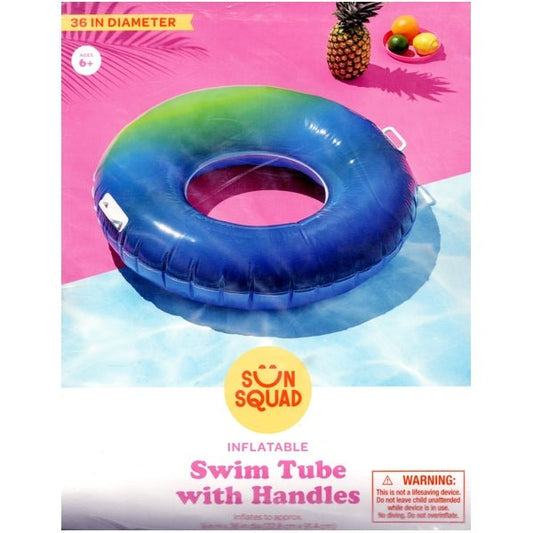 Sun Squad Inflatable Pool Float Tube with Handles - Ombre Green/Blue (Inflates to 36" dia. x 9") - Dollar Fanatic