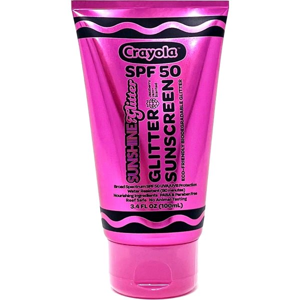 Sunshine & Glitter Crayola Glitter SPF50 Sunscreen Lotion - Jazzberry Jam (Net 3.4 fl. oz.) Vegan, Made in USA - Dollar Fanatic