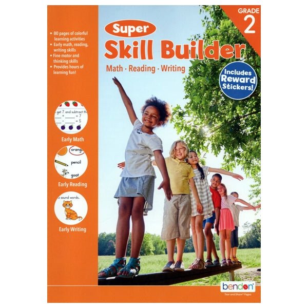 Super Skill Builder Activity Workbook - Math, Reading, Writing (Includes Rewards Stickers) For Grade 2 - Dollar Fanatic
