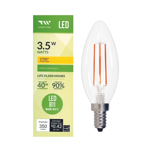 TW Lighting 3.5W Decorative B11 LED Filament Light Bulb - Clear Warm White (40W Equiv.) - Dollar Fanatic