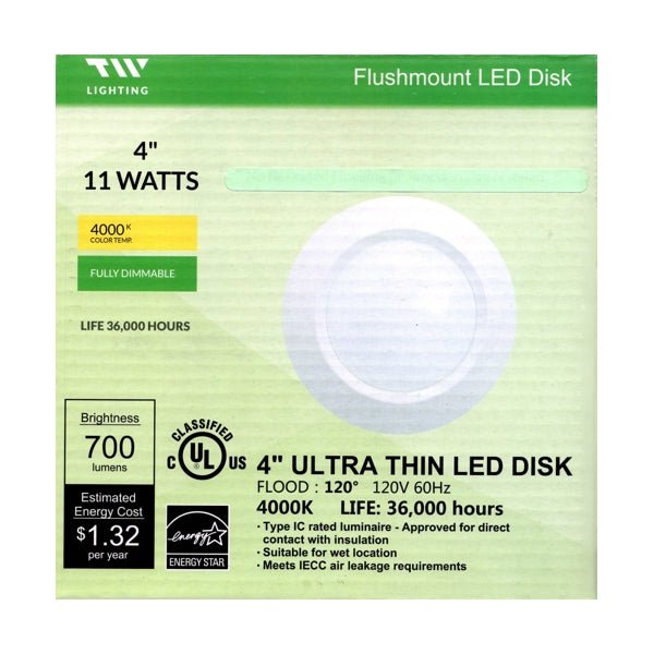 TW Lighting 4" Round Flush Mount Dimmable Ultra Thin LED Disk Light Fixture (11 Watts) - Dollar Fanatic