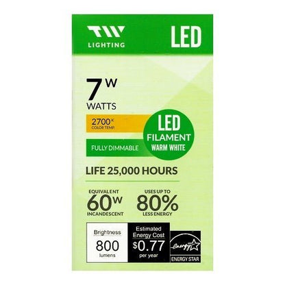 TW Lighting 7 Watt Dimmable LED Filament Light Bulb - Warm White (60W Equiv.) - Dollar Fanatic