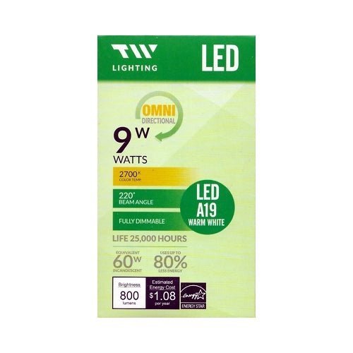 TW Lighting 9 Watt LED Fully Dimmable A19 Light Bulb - Warm White (1 Pack) 60W Equiv. - Dollar Fanatic