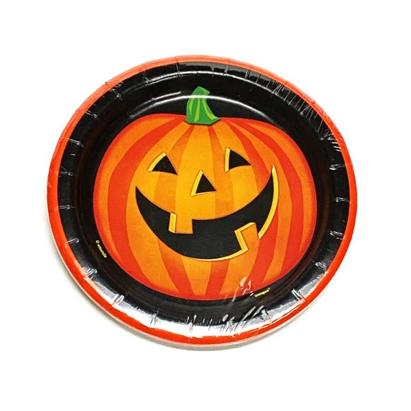 Unique Halloween Orange Smiling Pumpkin Round Dessert Party Plates - 6.75" (8 count) - Dollar Fanatic